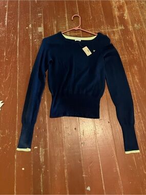 American Eagle Outfitters Navy Sweater with Cream Trim